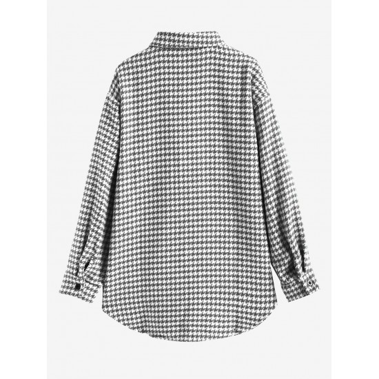 Women's Houndstooth Print Turn Down Collar Pocket Design Boyfriend Shacket Winter Woolen Shirt Women's Houndstooth Print Turn Down Collar Pocket Design Boyfriend Shacket Winter Woolen Shirt