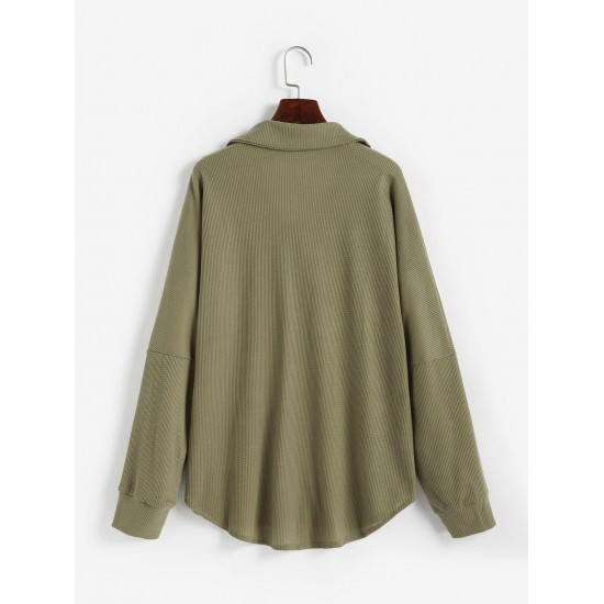 Drop Shoulder Waffle Pocket Shacket Drop Shoulder Waffle Pocket Shacket