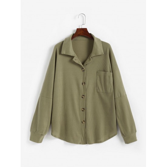 Drop Shoulder Waffle Pocket Shacket Drop Shoulder Waffle Pocket Shacket