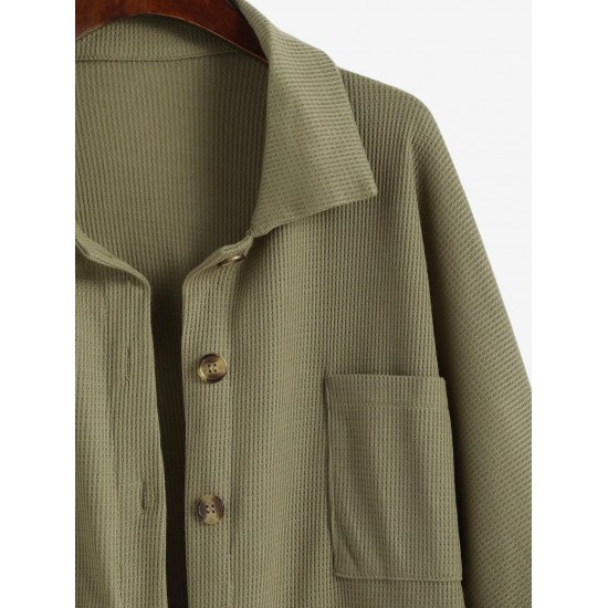Drop Shoulder Waffle Pocket Shacket Drop Shoulder Waffle Pocket Shacket