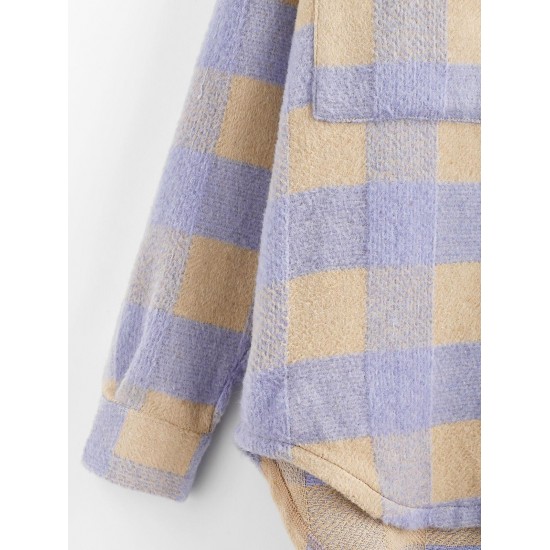 Plaid Wool Blend Flap Pocket Tunic Shacket Plaid Wool Blend Flap Pocket Tunic Shacket