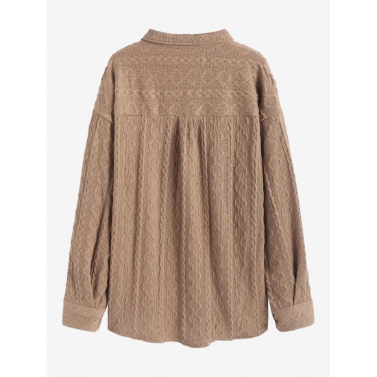 Women's Daily Cable Knit Drop Shoulder Button Up Pocket High Low Longline Shacket Women's Daily Cable Knit Drop Shoulder Button Up Pocket High Low Longline Shacket