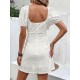 Solid Color Eyelet Bow Zip Back Mini Dress Solid Color Eyelet Bow Zip Back Mini Dress