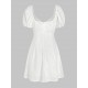 Solid Color Eyelet Bow Zip Back Mini Dress Solid Color Eyelet Bow Zip Back Mini Dress