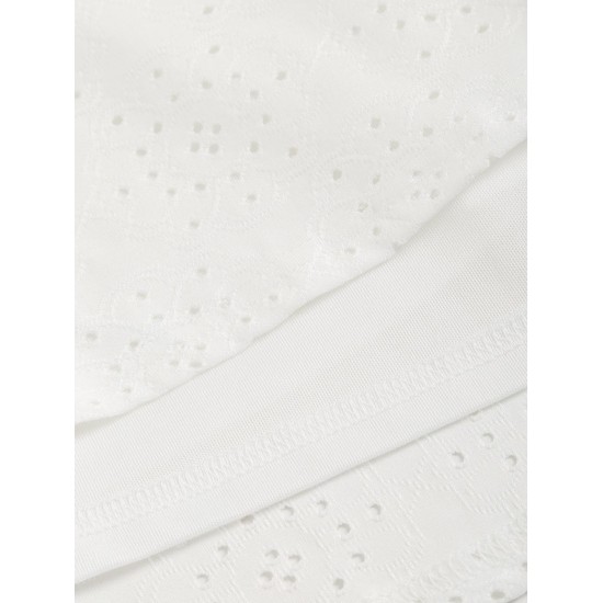 Solid Color Eyelet Bow Zip Back Mini Dress Solid Color Eyelet Bow Zip Back Mini Dress