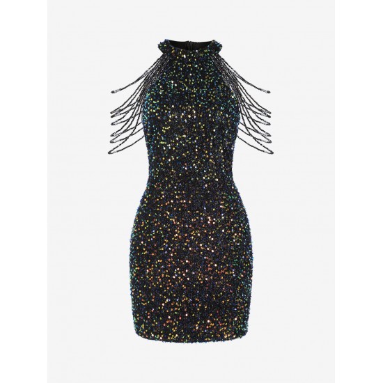 Sequined Chain Beads Bodycon Party Vegas Dress Sequined Chain Beads Bodycon Party Vegas Dress