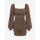 Lantern Sleeve Ruched Square Neck Bodycon Dress Lantern Sleeve Ruched Square Neck Bodycon Dress