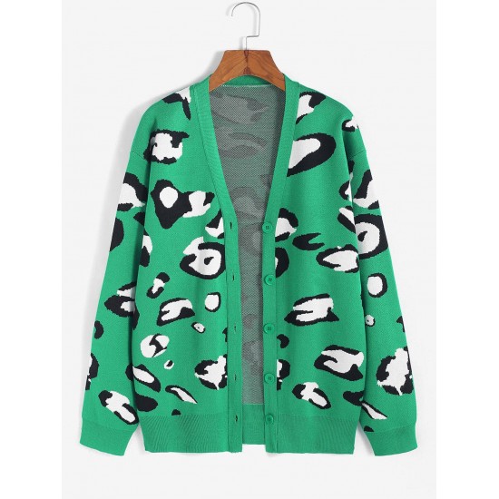 Leopard Button Up Drop Shoulder Cardigan Leopard Button Up Drop Shoulder Cardigan