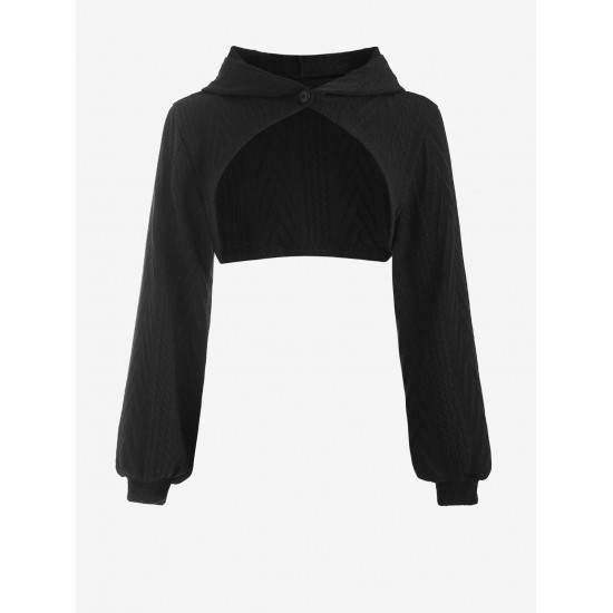Women's One Button Drop Shoulder Super Crop Hooded Shrug Cardigan Women's One Button Drop Shoulder Super Crop Hooded Shrug Cardigan