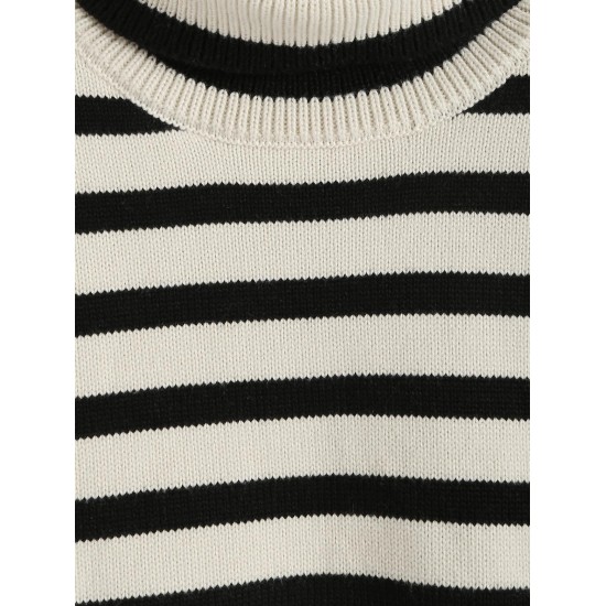 Women's Striped High Collar Drop Shoulder Wide Sleeve Slit Side Oversized Pullover Jumper Sweater Women's Striped High Collar Drop Shoulder Wide Sleeve Slit Side Oversized Pullover Jumper Sweater