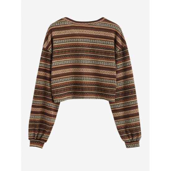 Women's Ethnic Style Tribal Geo Aztec Printed V-notched Pullover Crop Knitwear Sweater Women's Ethnic Style Tribal Geo Aztec Printed V-notched Pullover Crop Knitwear Sweater