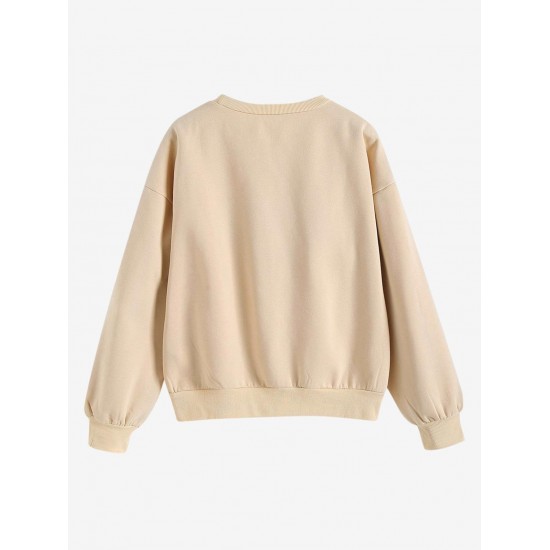 Rib-trim LAS VEGAS Embroidered Fleece-lined Sweatshirt Rib-trim LAS VEGAS Embroidered Fleece-lined Sweatshirt