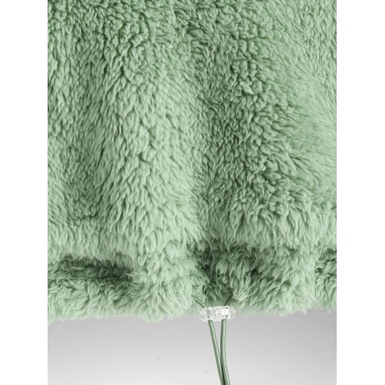 Women's Faux Fur Fluffy Mock Neck Toggle Drawstring Kangaroo Pocket Solid Color Drop Shoulder Crop Sweatshirt Women's Faux Fur Fluffy Mock Neck Toggle Drawstring Kangaroo Pocket Solid Color Drop Shoulder Crop Sweatshirt